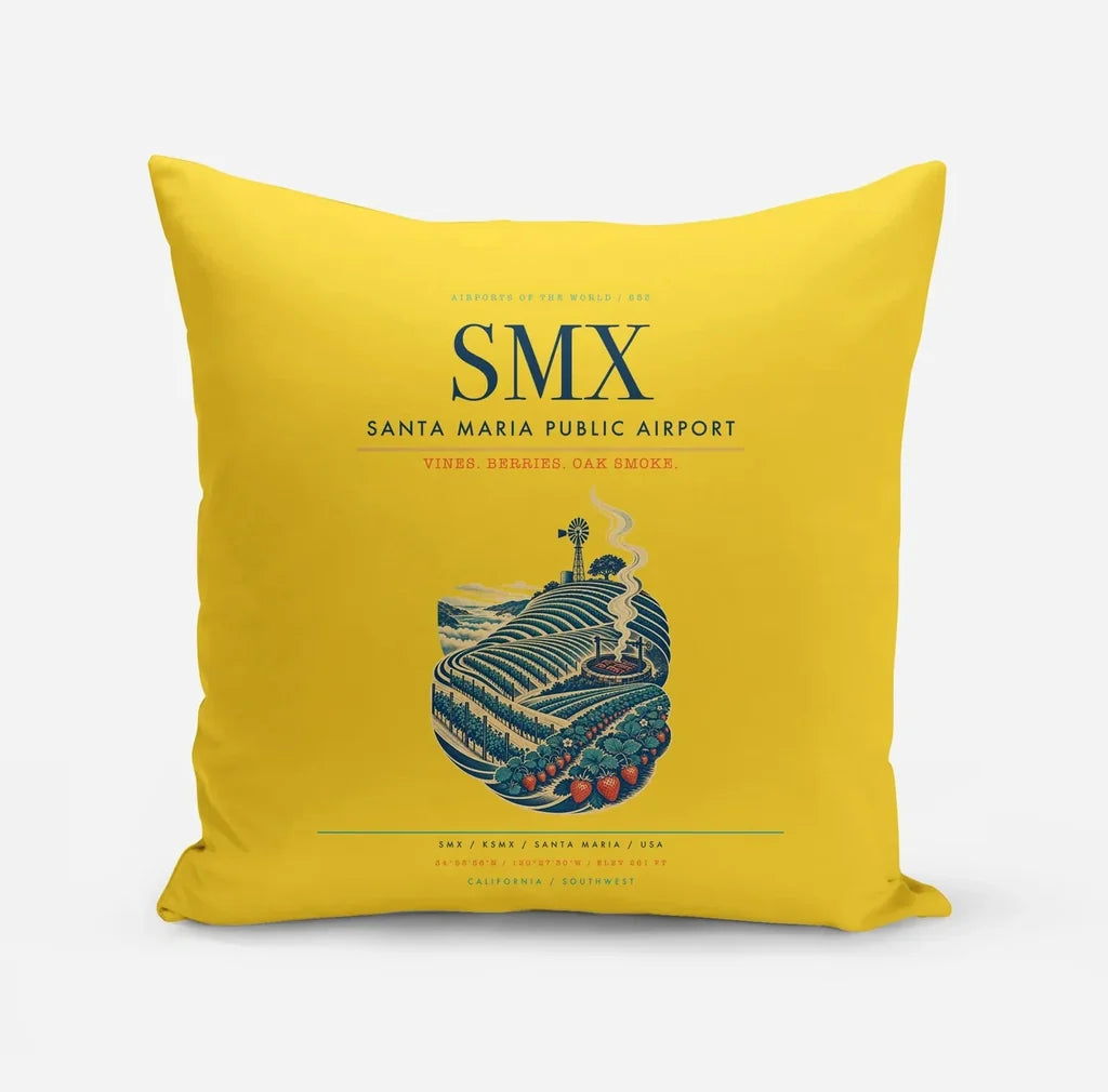 Santa Maria Public Airport (SMX) design on yellow pillow