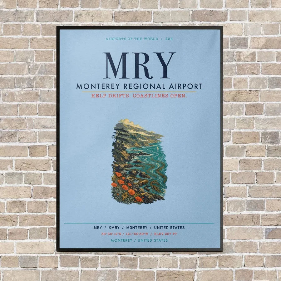 Monterey Regional Airport MRY vertical canvas print - framed - light blue background