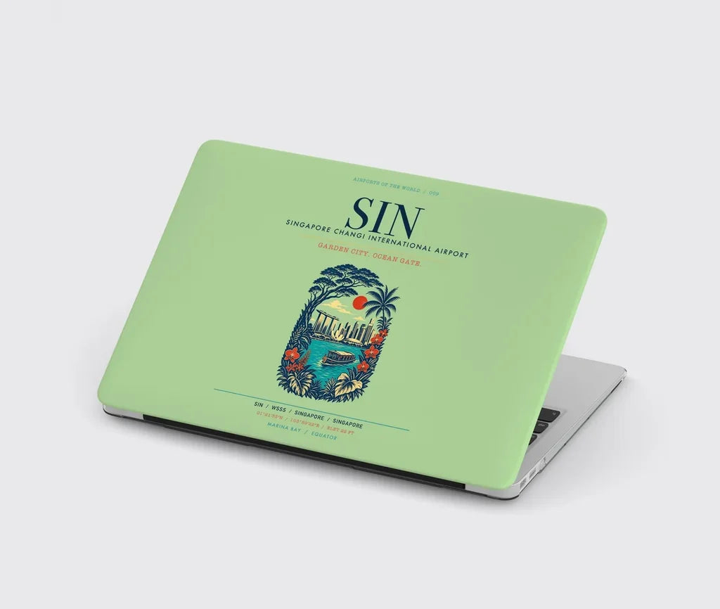 Singapore Changi International Airport (SIN) design on light green MacBook case