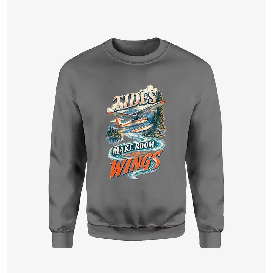 Tides Make Room For Wings design on gray sweatshirt