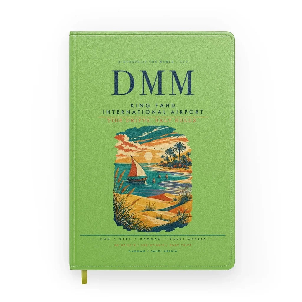 King Fahd International Airport (DMM) design on light green notebook