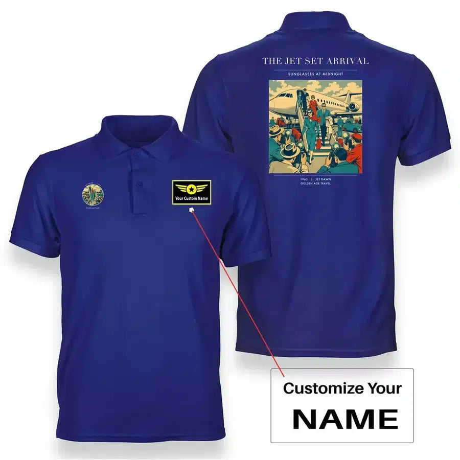 VINTAGE G4121 - The Jet Set Arrival - Double-Side Polo T-Shirt design on blue+name