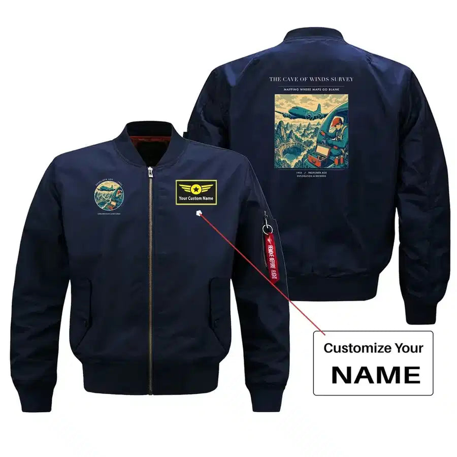 VINTAGE G4293 - The Cave Of Winds Survey - Bomber Jacket design on blue+name