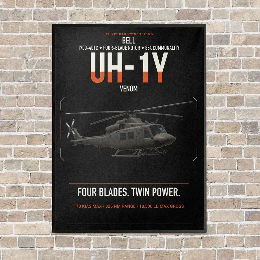 Bell UH-1Y Venom vertical canvas print - framed - black background