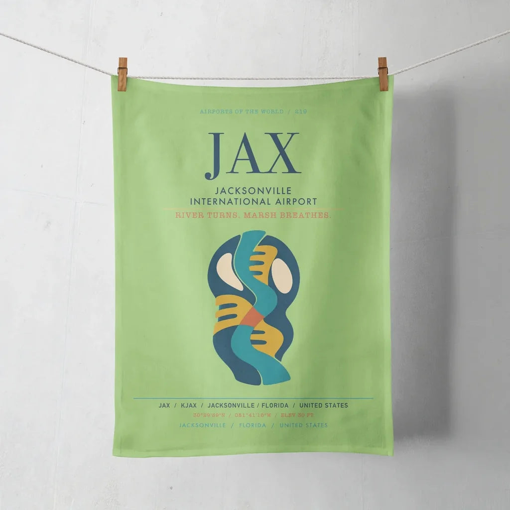 Jacksonville International Airport (JAX) design on light green towel