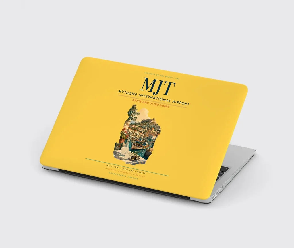 Mytilene International Airport (MJT) design on yellow MacBook case