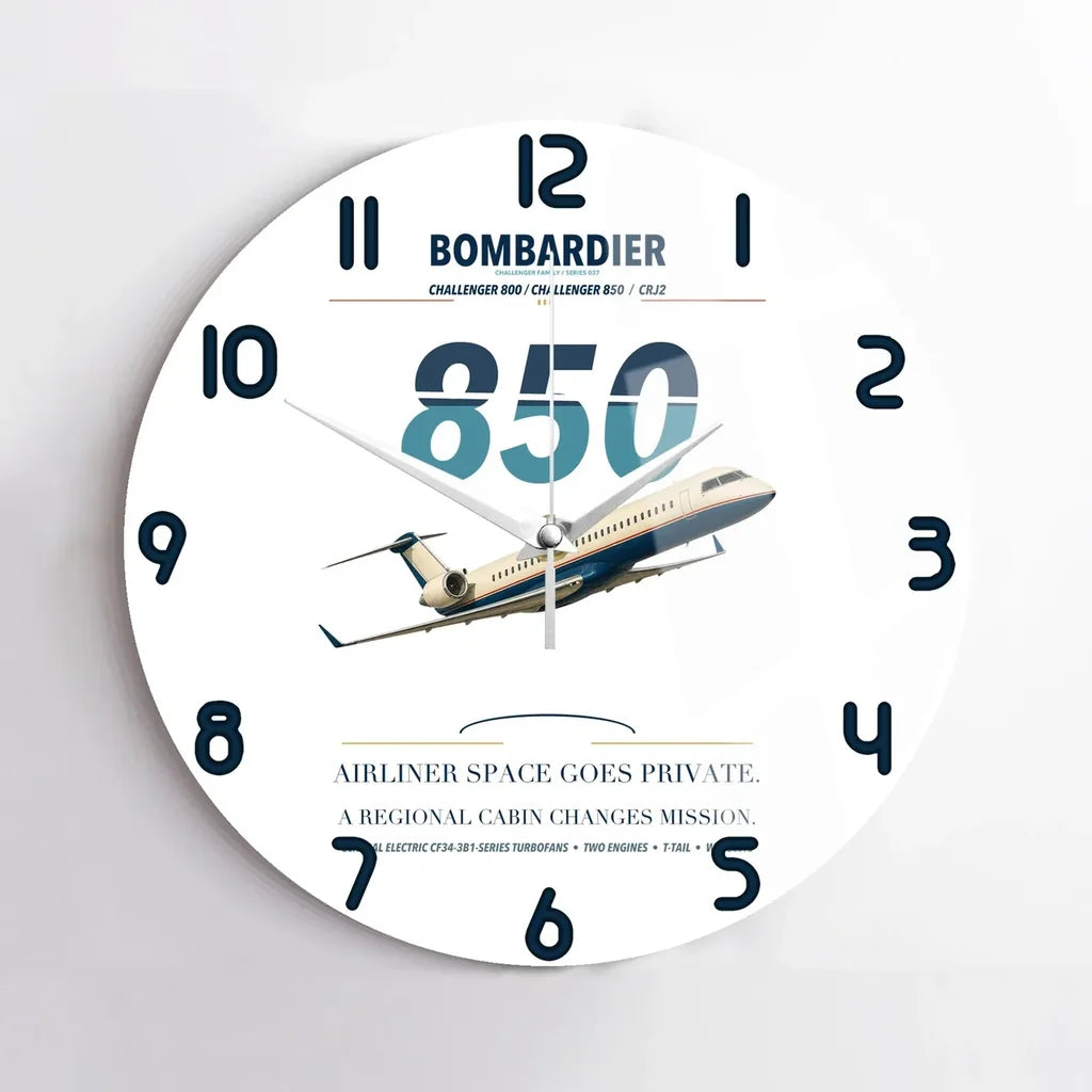 Bombardier Challenger 850 design on white no frame wall clock