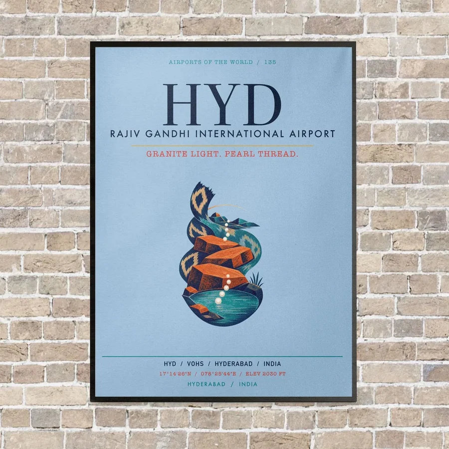 Rajiv Gandhi International Airport Hyderabad HYD vertical canvas print - framed - light blue background