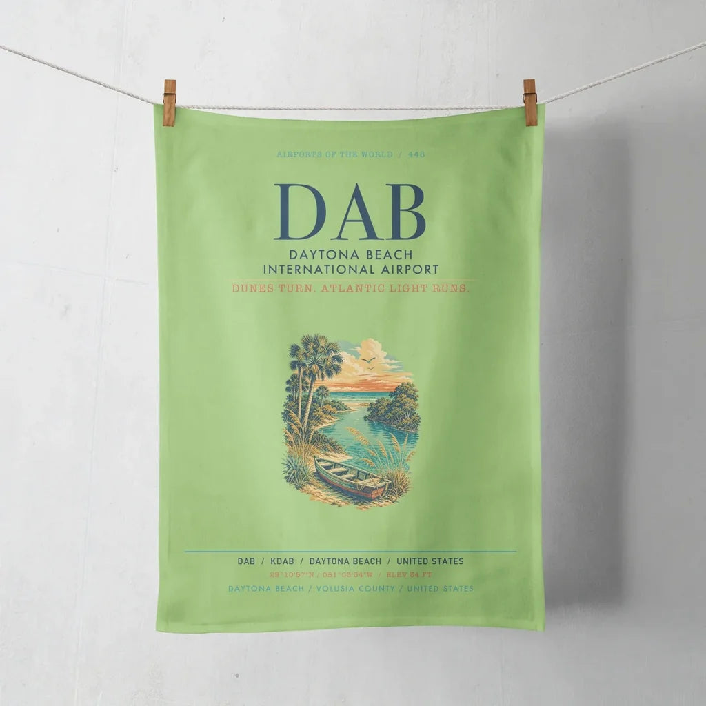 Daytona Beach International Airport (DAB) design on light green towel