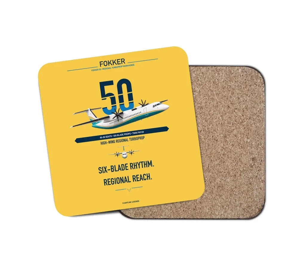 Fokker 50 design on yellow 1 piece coaster