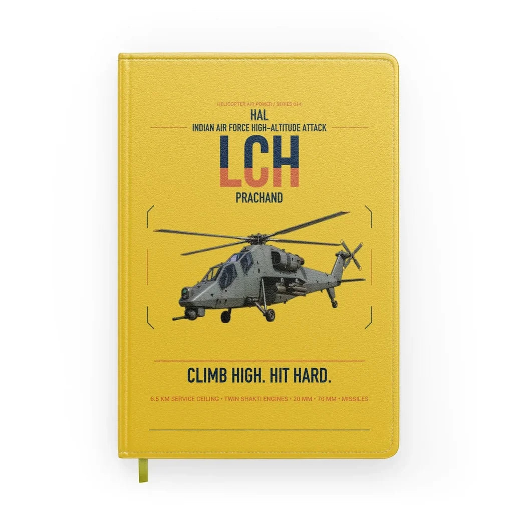HAL LCH Prachand design on yellow notebook