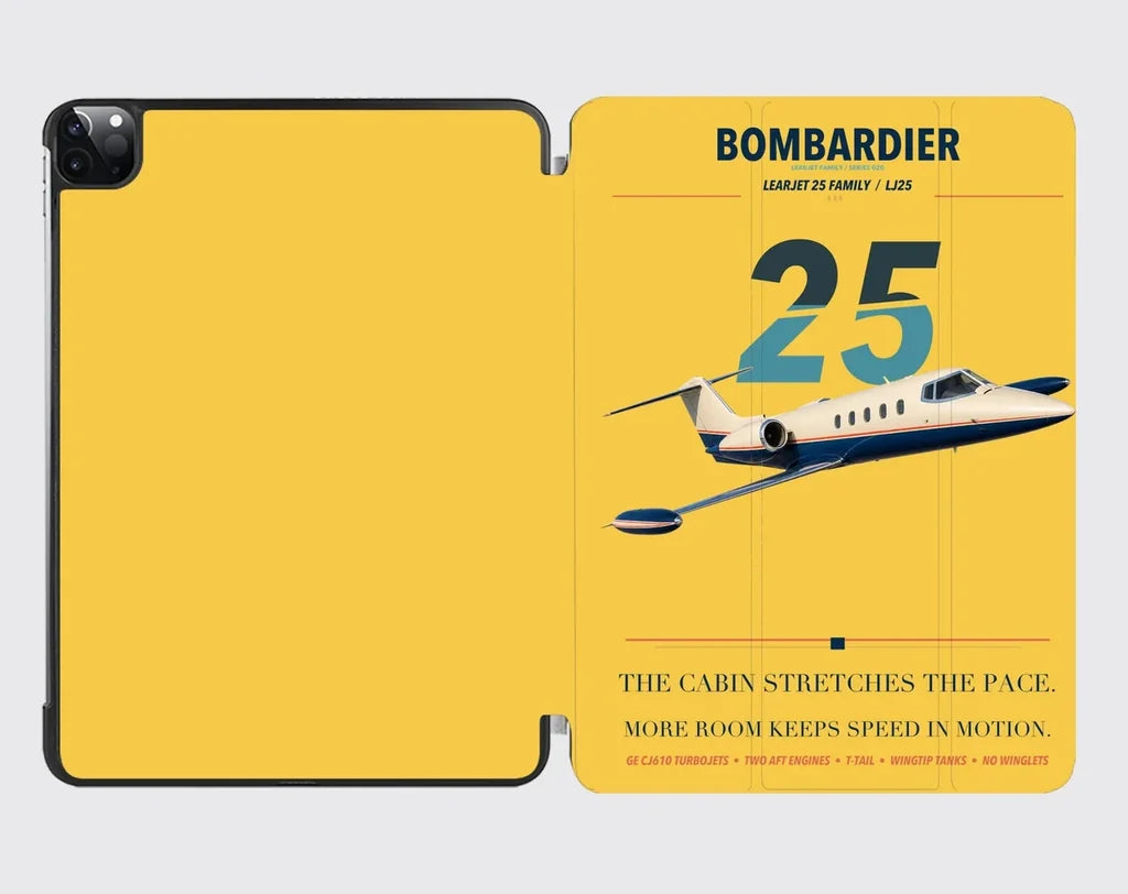 Bombardier Learjet 25 design on yellow ipad tablet case