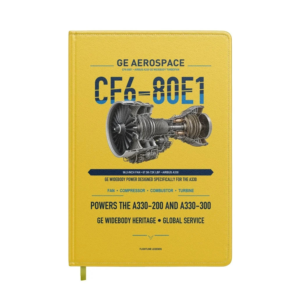 CF6-80E1 design on yellow notebook