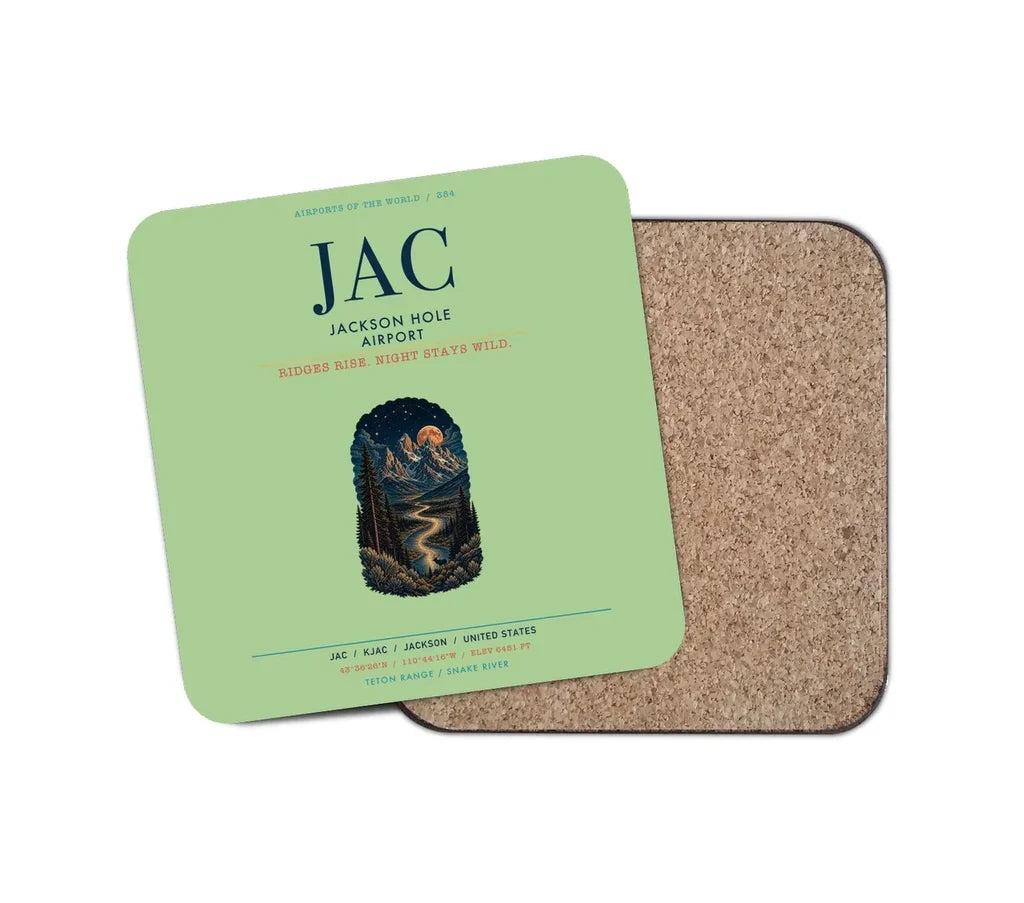 Jackson Hole Airport (JAC) design on light green 1 piece coaster