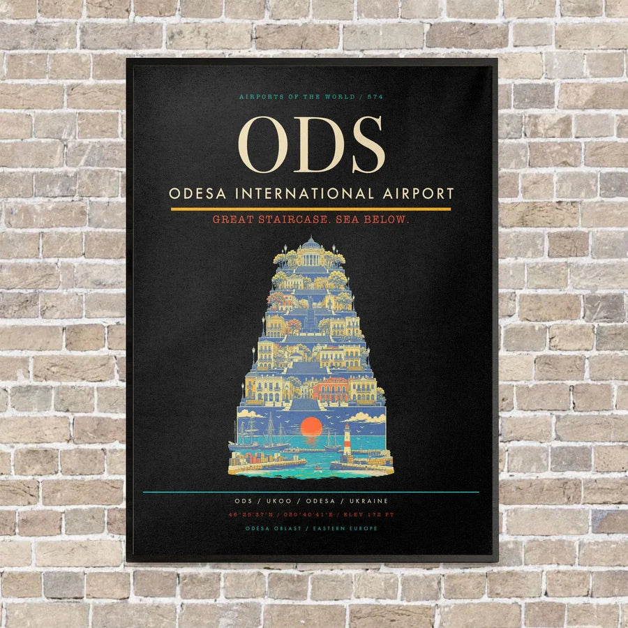 Odesa International Airport ODS - Canvas Framed - Black