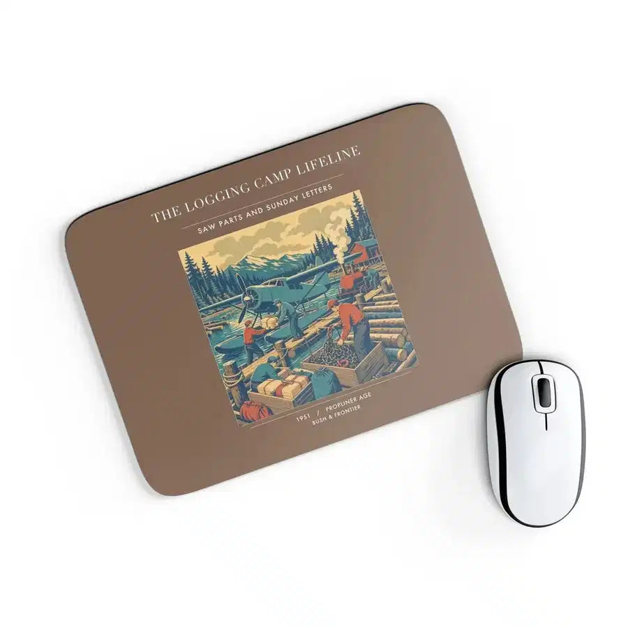 VINTAGE G4488 - The Logging Camp Lifeline - Designed Mouse Pads design on brown rectangle