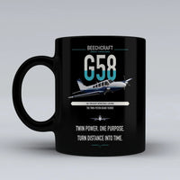 Thumbnail for Beechcraft Baron G58 design on black ceramic mug, double-side print