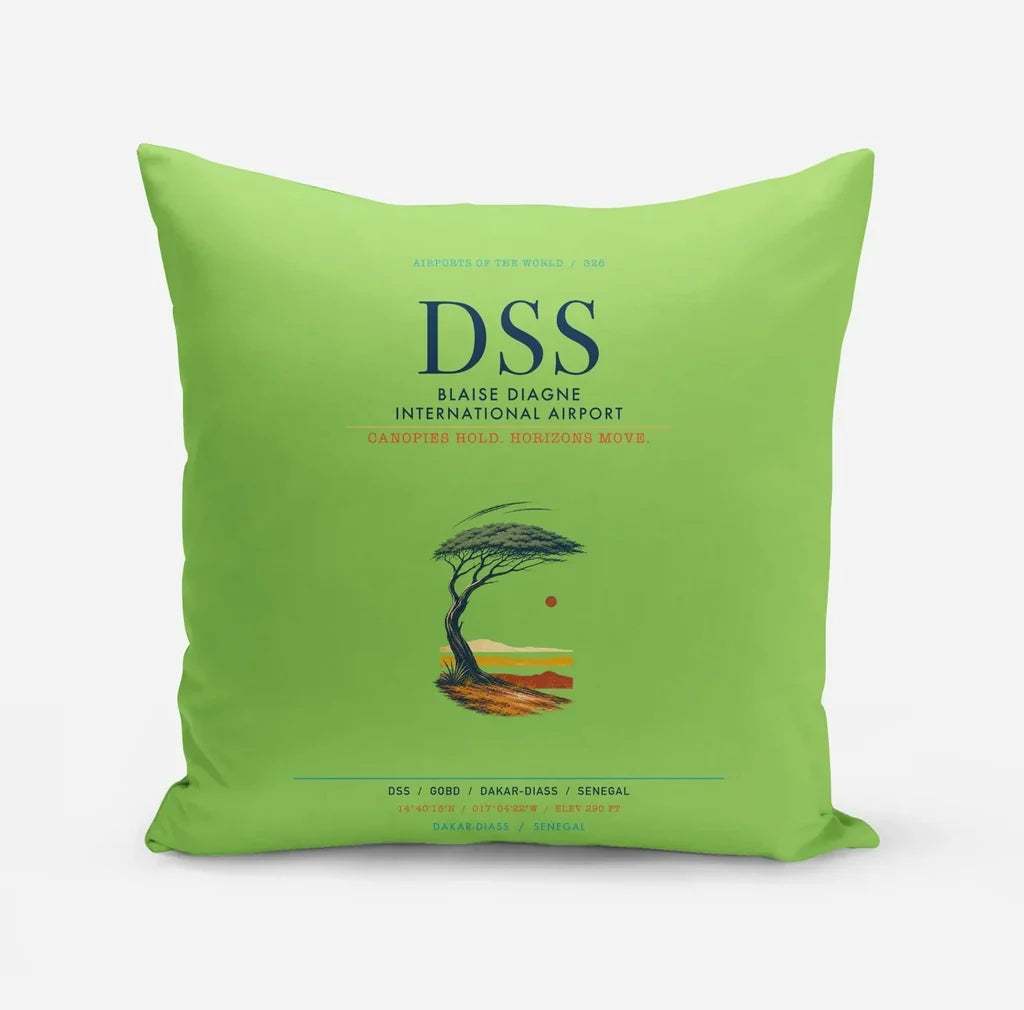 Blaise Diagne International Airport (DSS) design on light green pillow