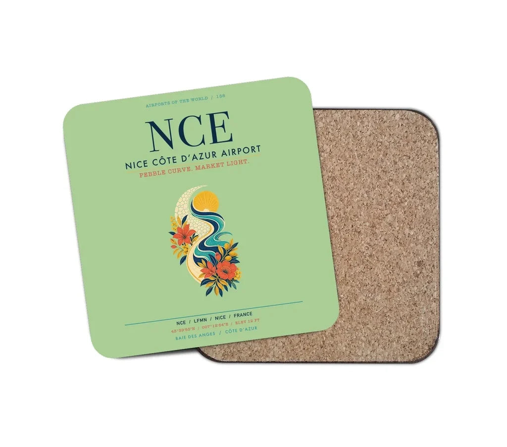 Nice Côte d’Azur Airport (NCE) design on light green 1 piece coaster