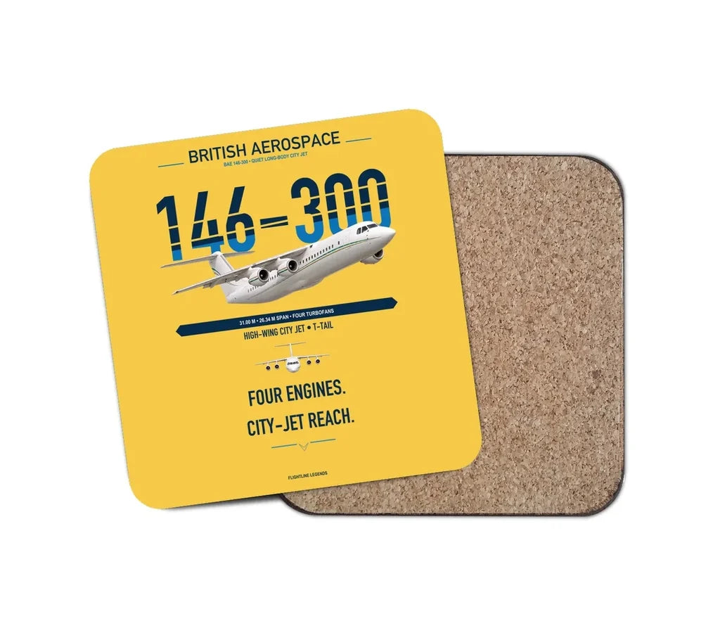 BAe 146-300 design on yellow 1 piece coaster