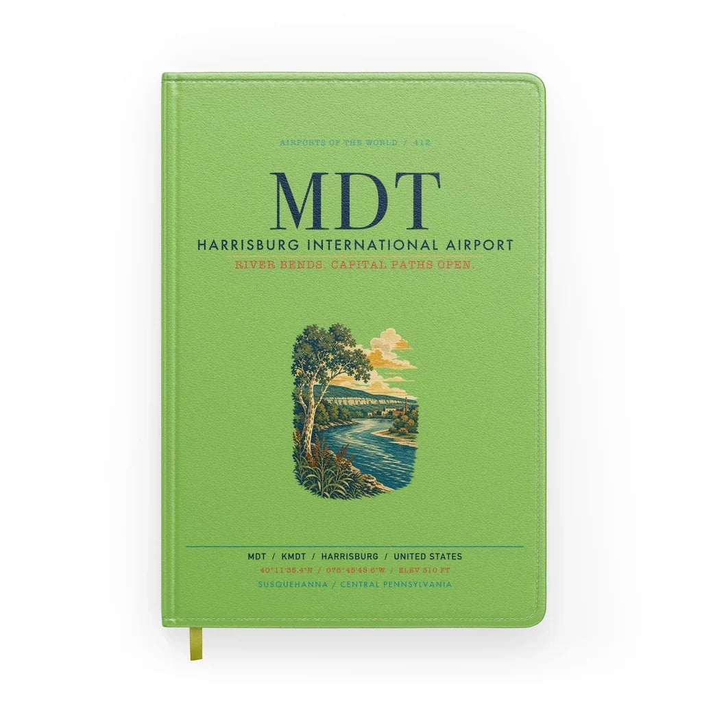 Harrisburg International Airport (MDT) design on light green notebook