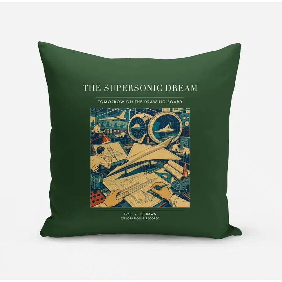 VINTAGE G4128 - The Supersonic Dream - Designed Pillows design on darkgreen