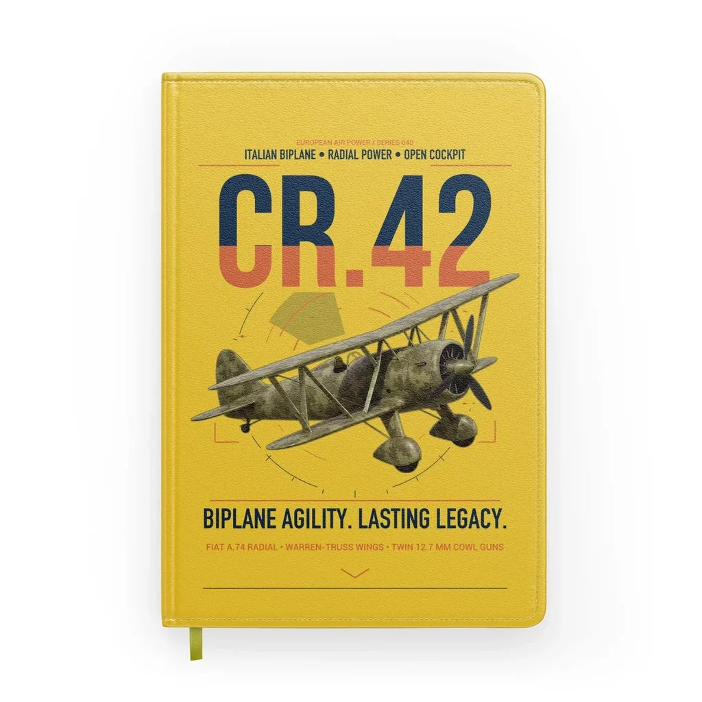 Fiat CR.42 Falco design on yellow notebook