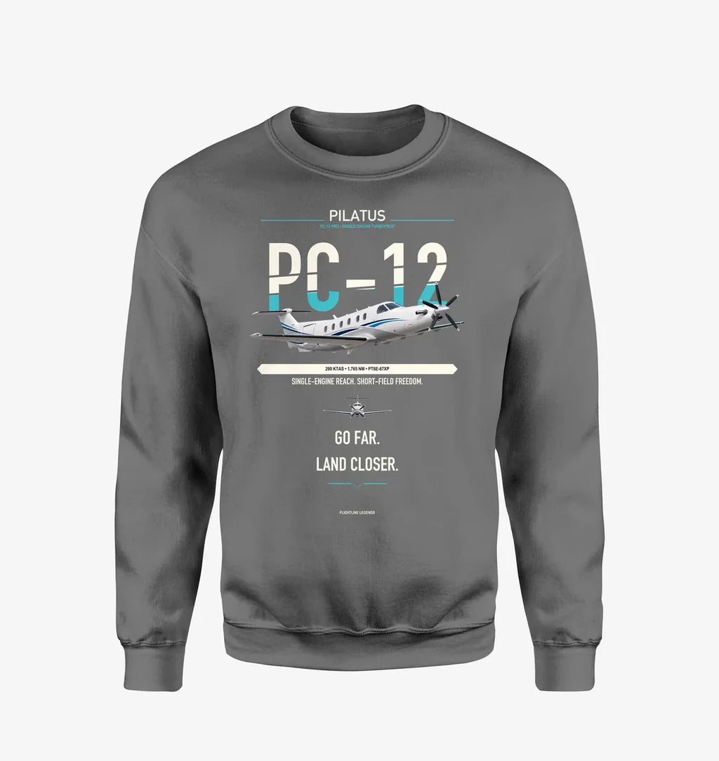 Pilatus PC-12 PRO design on gray sweatshirt