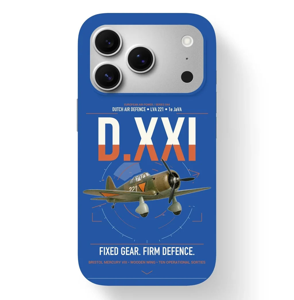Fokker D.XXI — Dutch LVA aircraft 221 design on blue magsafe iphone case, for iPhone 17 Pro