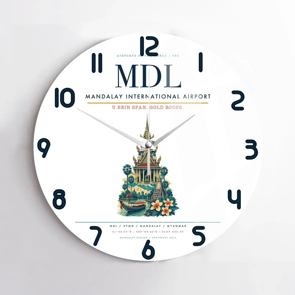 Mandalay International Airport (MDL) design on white no frame wall clock