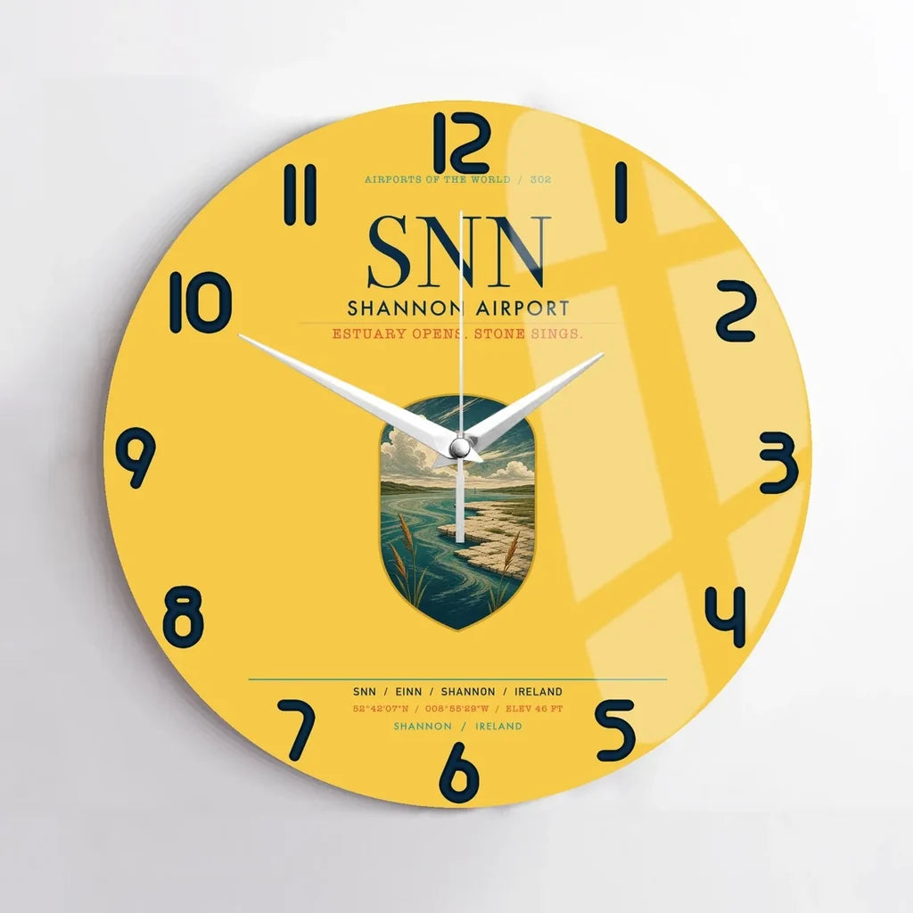 Shannon Airport (SNN) design on yellow no frame wall clock