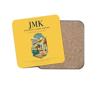 Thumbnail for Mykonos Island Airport (JMK) design on yellow 1 piece coaster