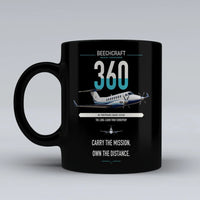 Thumbnail for Beechcraft King Air 360 design on black ceramic mug, double-side print