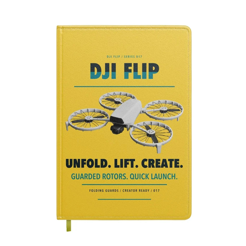DJI Flip design on yellow notebook