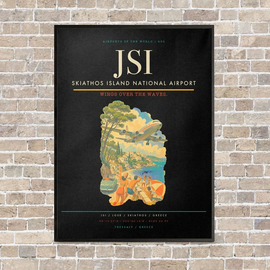 Skiathos Island National Airport JSI vertical canvas print - framed - black background
