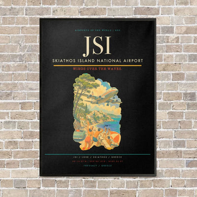 Skiathos Island National Airport JSI vertical canvas print - framed - black background