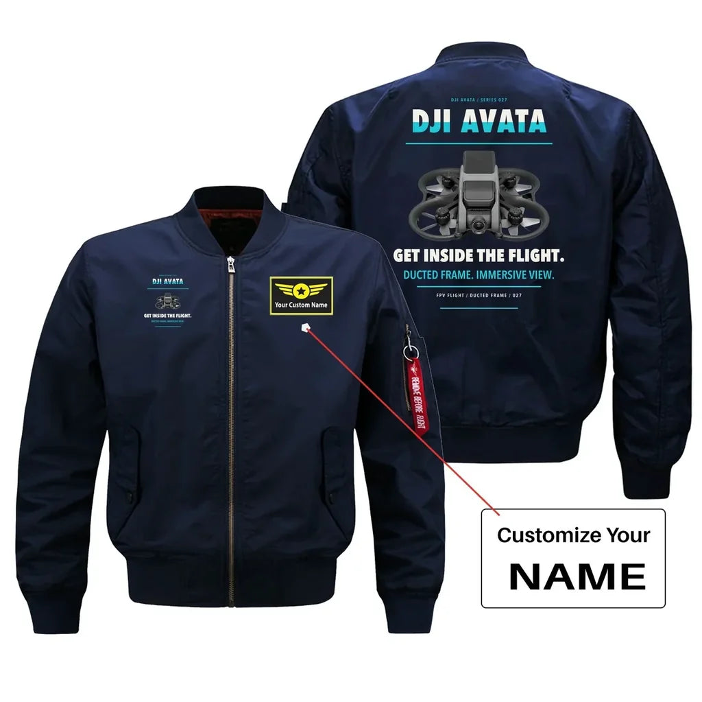 DJI Avata design on blue bomber with custom name badge