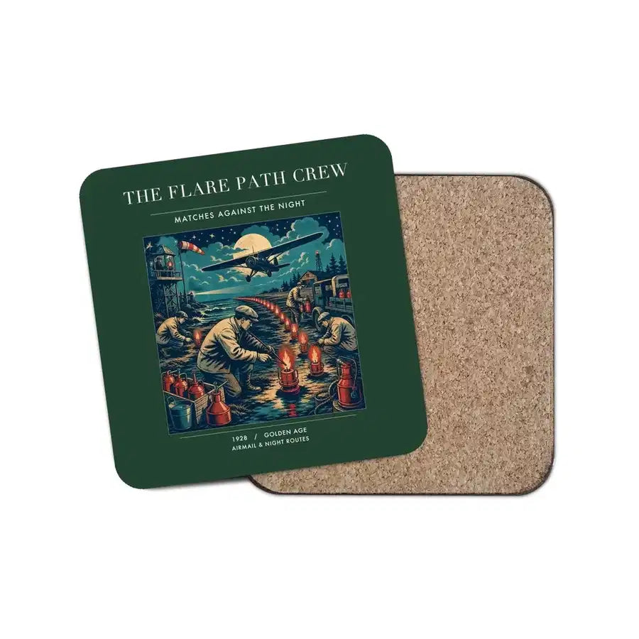 The Flare Path Crew - Designed Coasters design on dark green 1-piece