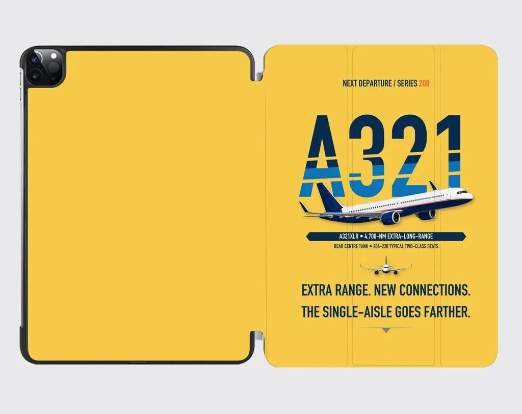 Airbus A321XLR design on yellow ipad tablet case
