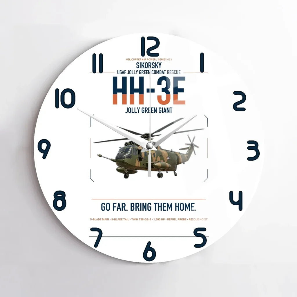 Sikorsky HH-3E Jolly Green Giant design on white no frame wall clock