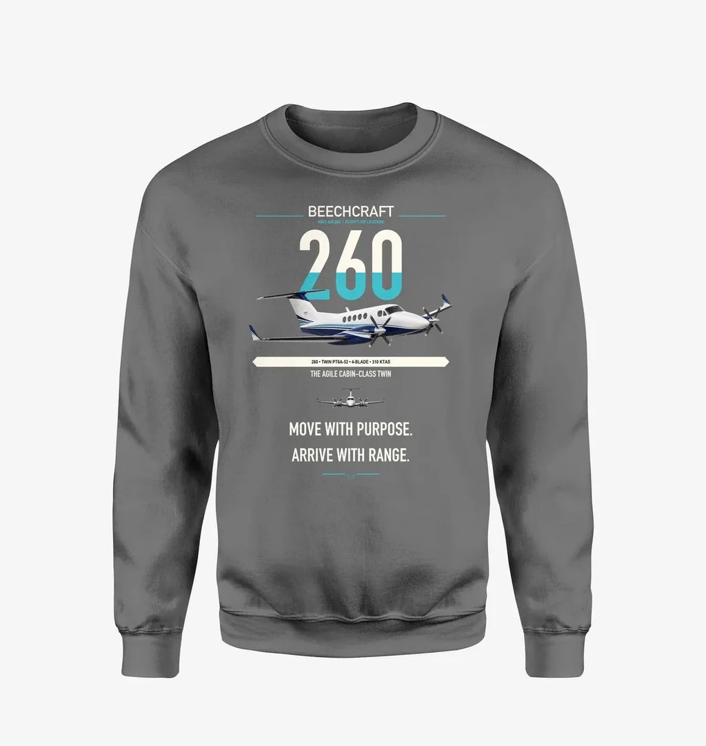 Beechcraft King Air 260 design on gray sweatshirt