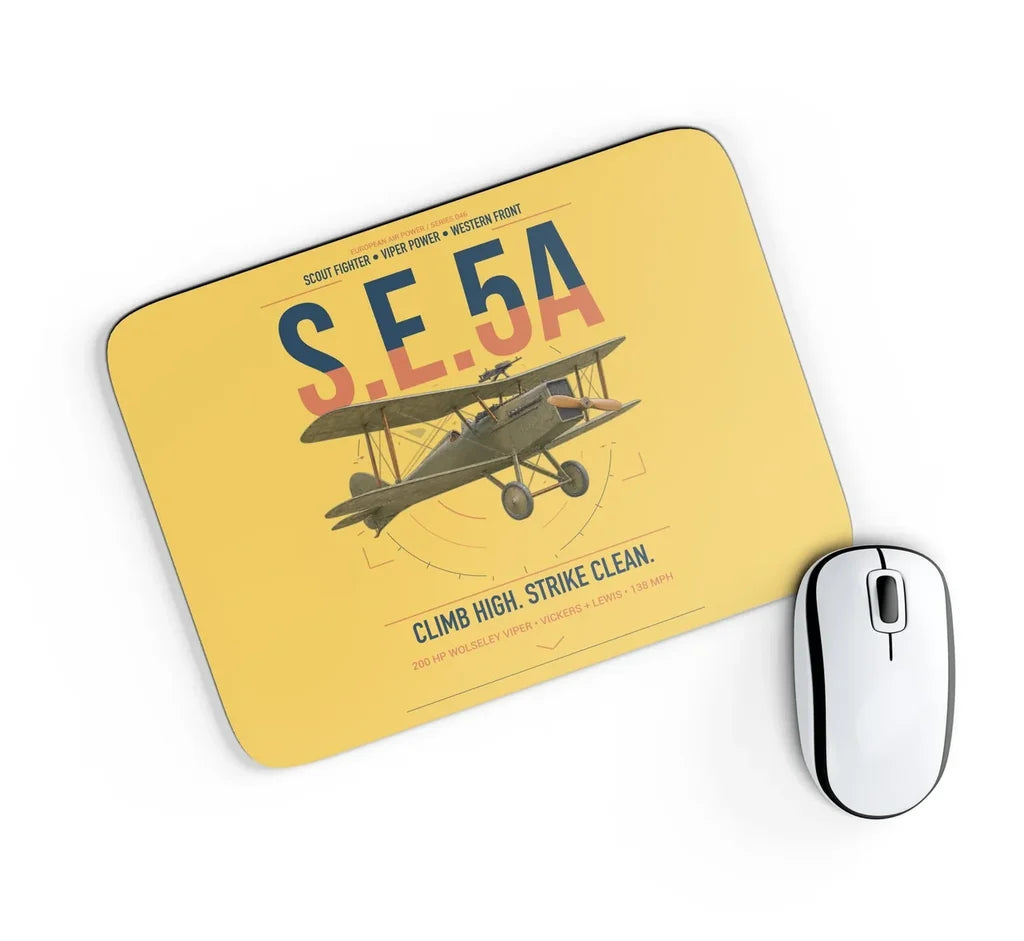 Royal Aircraft Factory S.E.5a design on yellow rectangle mouse pad