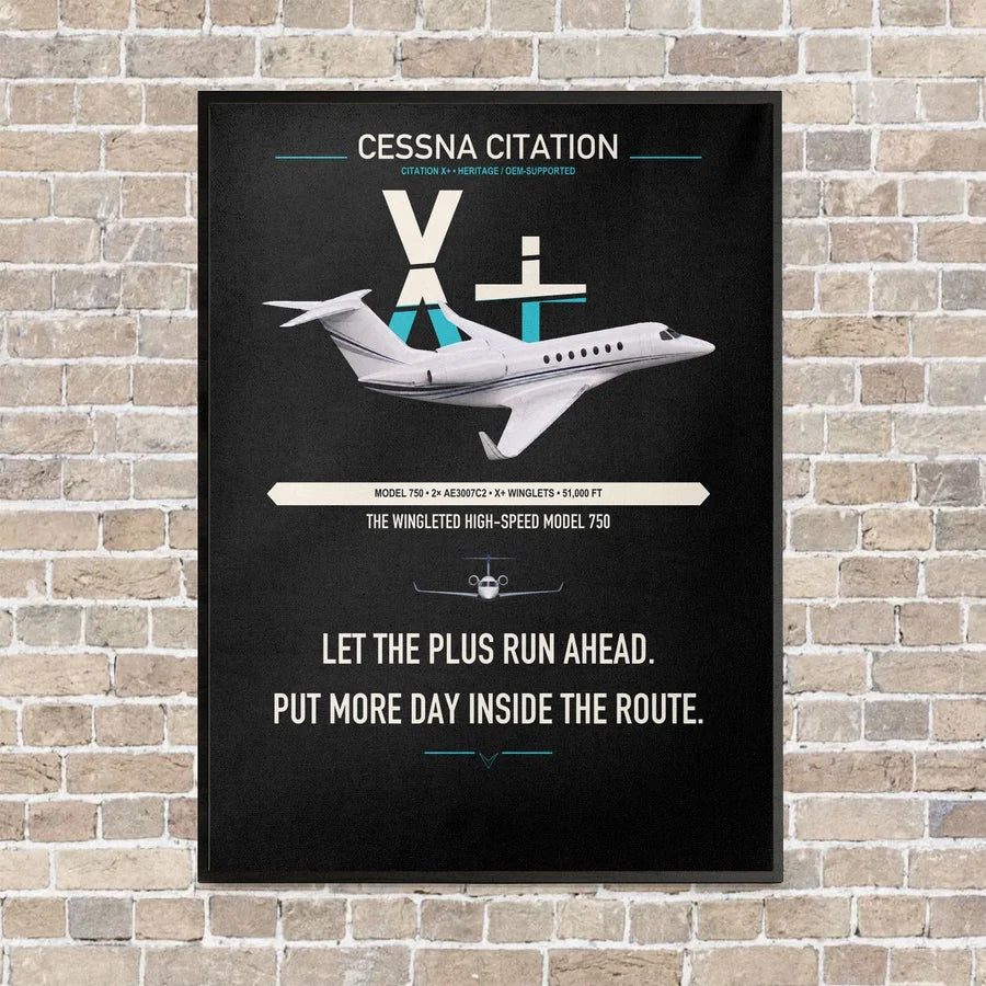 Cessna Citation X+ vertical canvas print - framed - black background