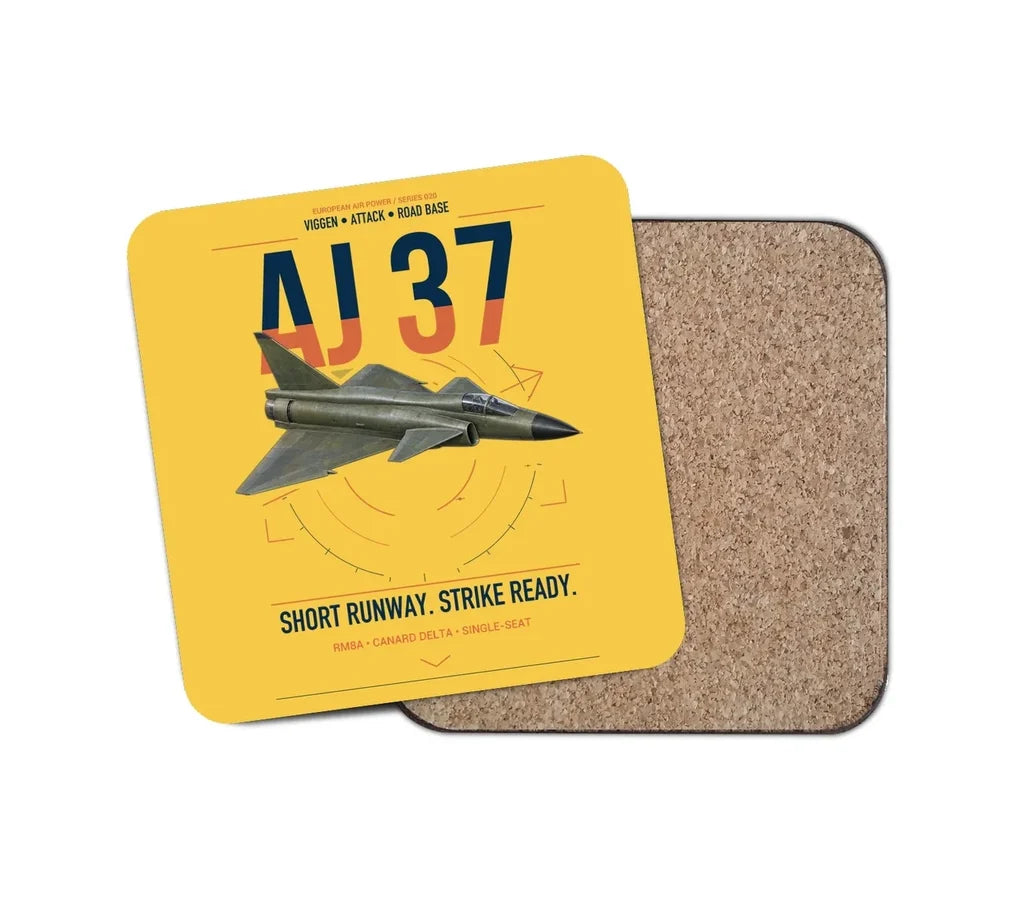Saab AJ 37 Viggen design on yellow 1 piece coaster