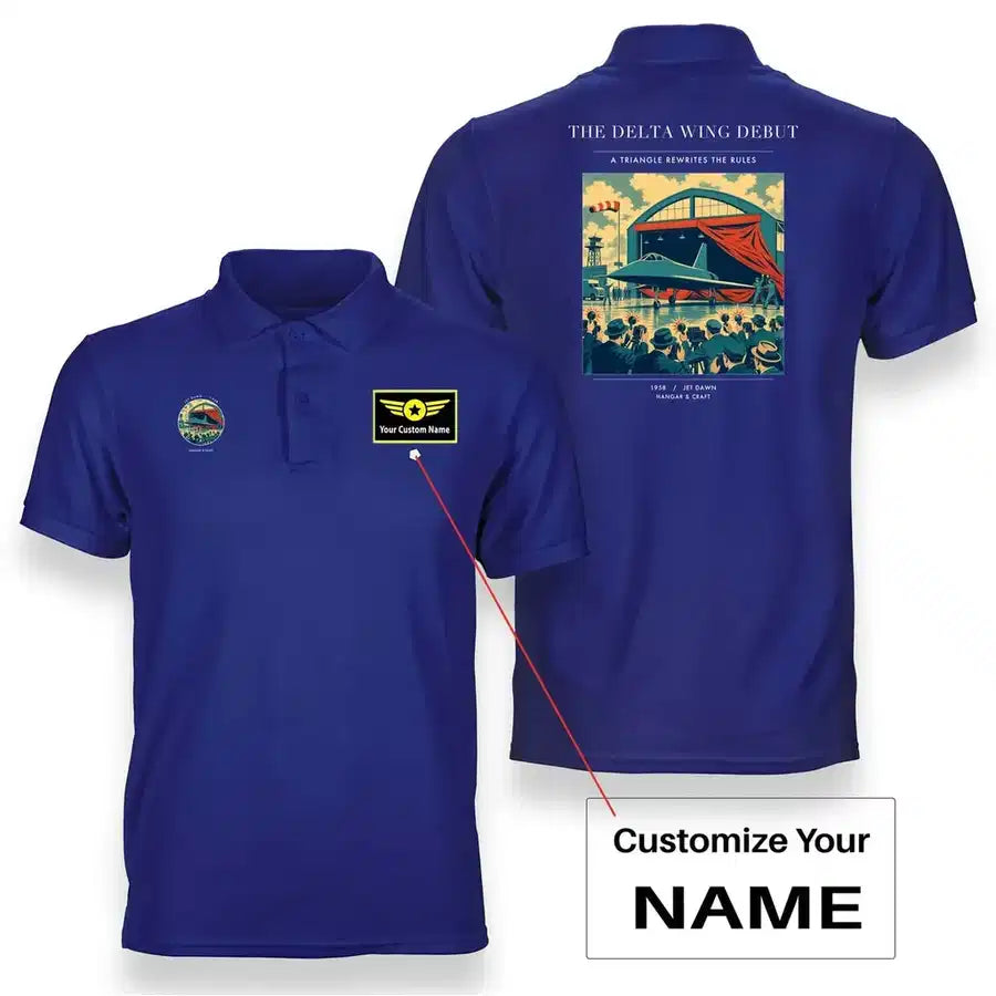 VINTAGE G4460 - The Delta Wing Debut - Double-Side Polo T-Shirt design on blue+name