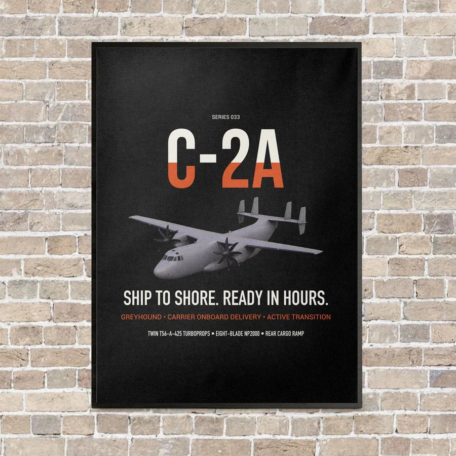 C-2A Greyhound vertical canvas print - framed - black background