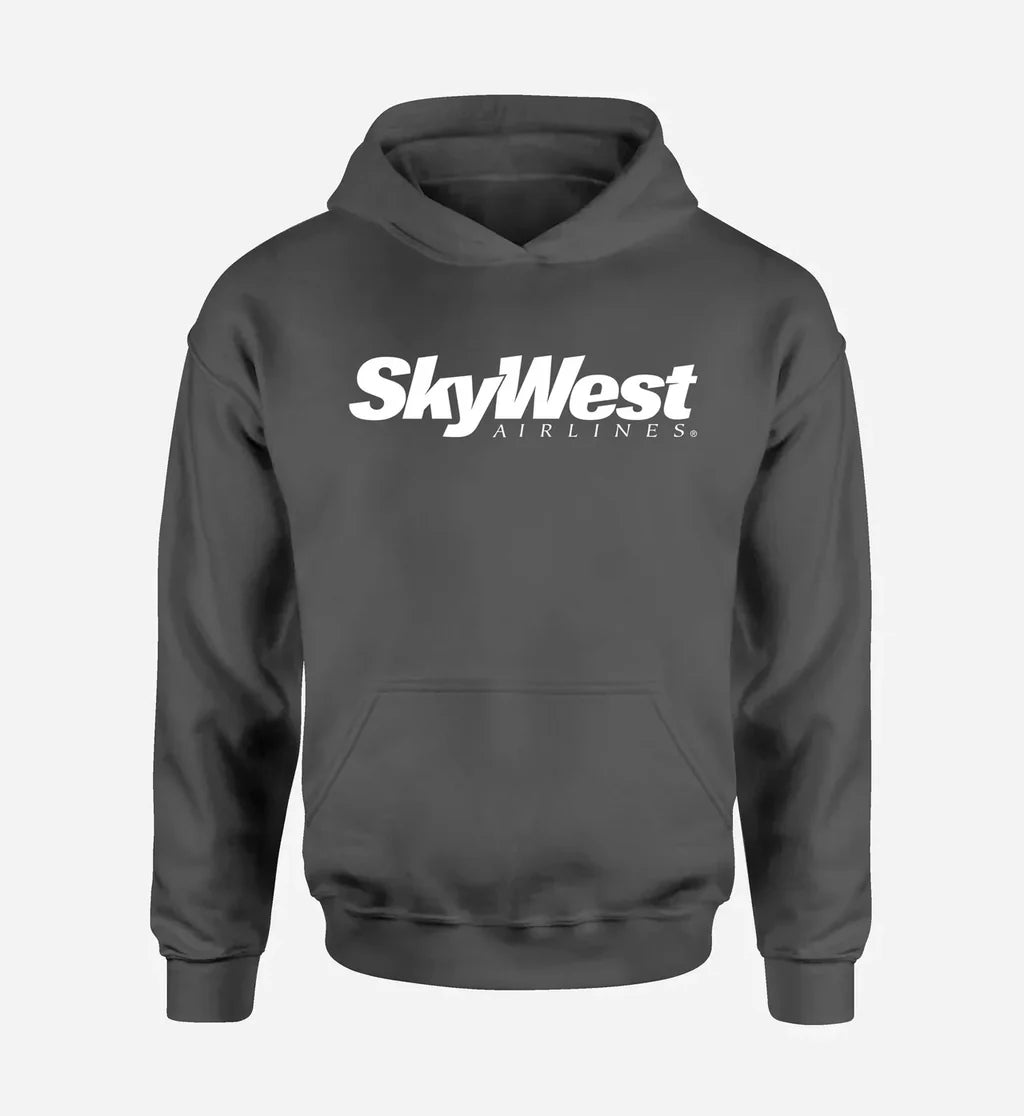 Skywest Airlines logo printed on dark gray hoodie