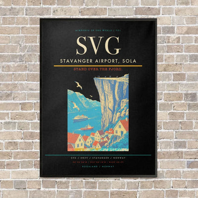 Stavanger Airport, Sola SVG vertical canvas print - framed - black background