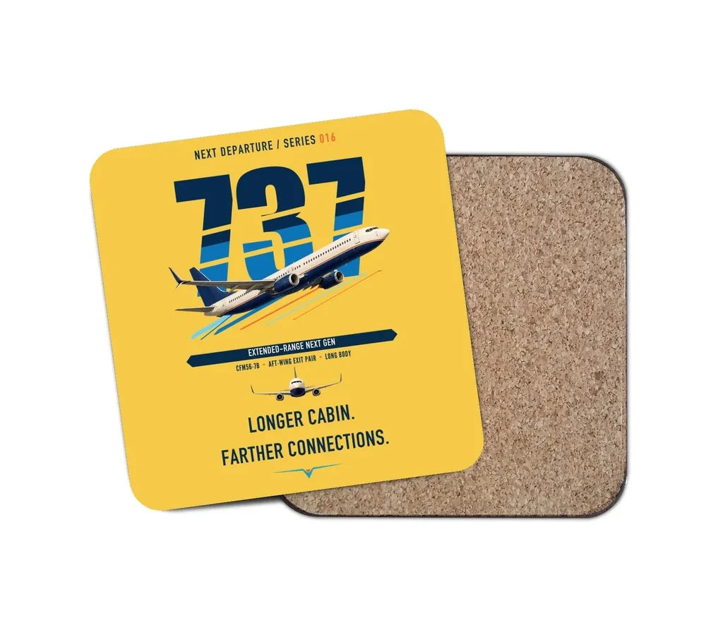 Boeing 737-900ER design on yellow 1 piece coaster