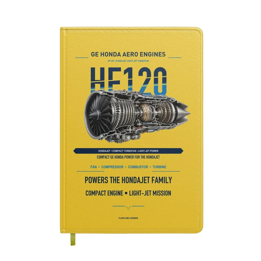 HF120 design on yellow notebook